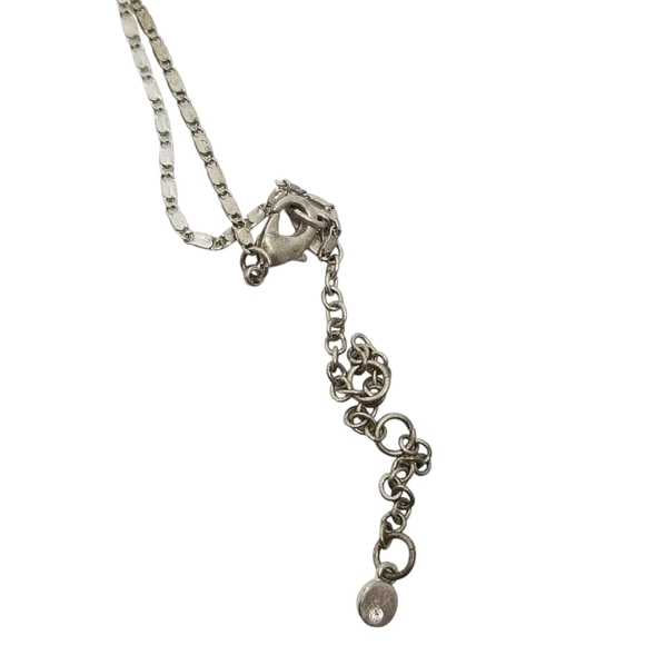 GENUINE CHRYSOPRASE STONE PENDANT & LONG SILVERTONED CHAIN NECKLACE - Picture 6 of 6